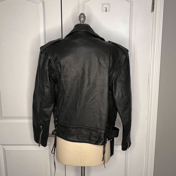 Ripples 90's Vintage Black Leather Moto Jacket Size 42 - Picture 4 of 13